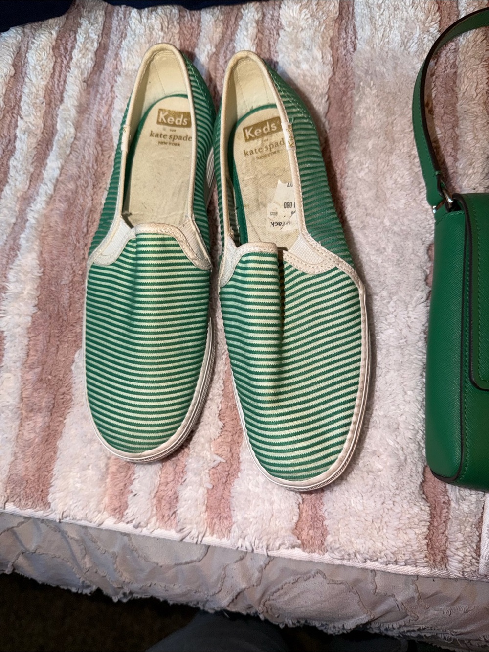 Keds Kate Spade Green Striped Slip-On Sneakers